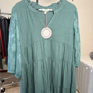 Umgee teal chiffon sleeve dress